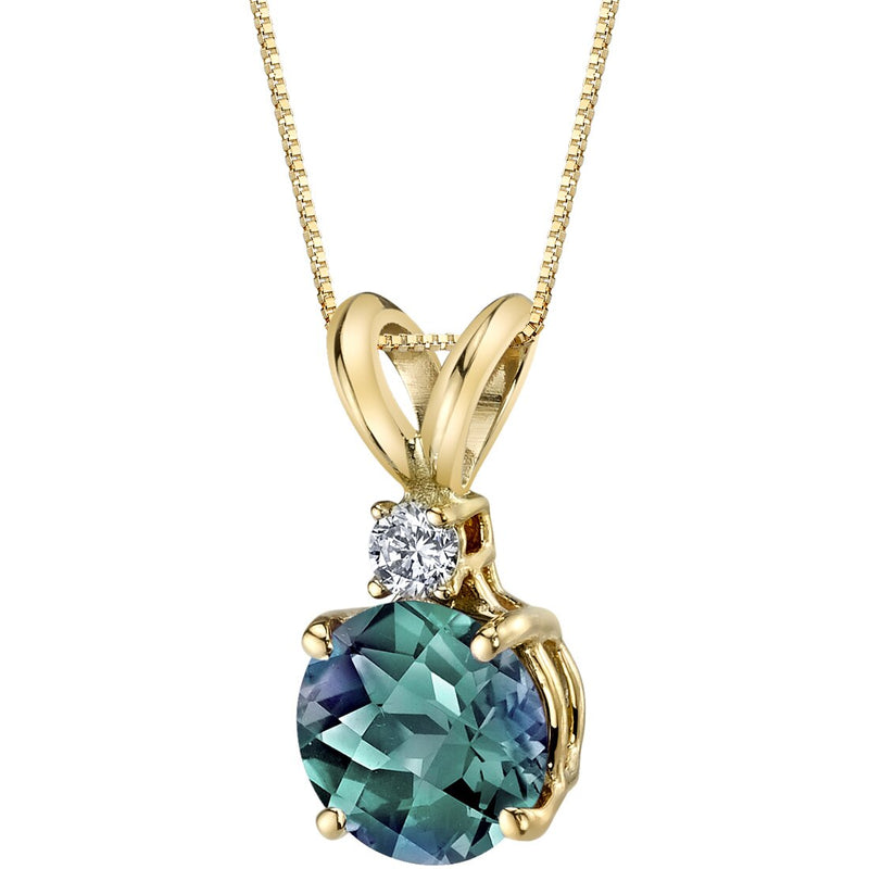 Alexandrite and Diamond Pendant Necklace 14K Yellow Gold 1.25 Carats Round