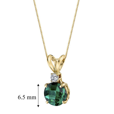 Emerald and Diamond Pendant Necklace 14K Yellow Gold 1 Carat Round