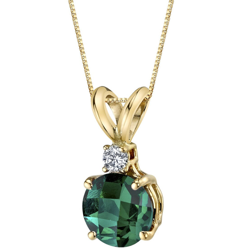 Emerald and Diamond Pendant Necklace 14K Yellow Gold 1 Carat Round