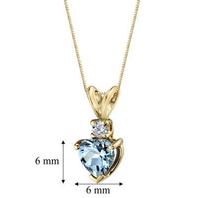 Aquamarine and Diamond Pendant Necklace 14K Yellow Gold 0.75 Carat Heart Shape