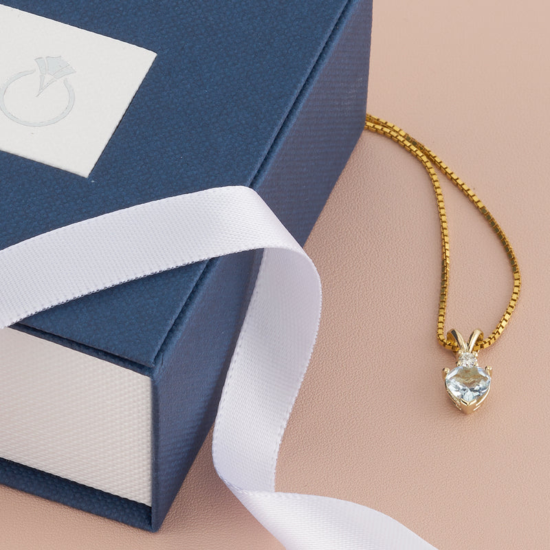 Aquamarine and Diamond Pendant Necklace 14K Yellow Gold 0.75 Carat Heart Shape