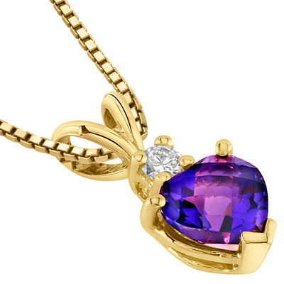 Amethyst and Diamond Pendant Necklace 14K Yellow Gold 0.75 Carat Heart Shape