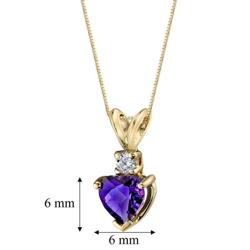 Heart Shape Amethyst and Diamond Pendant Necklace 14K Yellow Gold 0.75 Carat