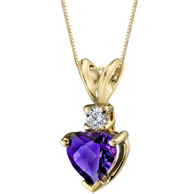 Heart Shape Amethyst and Diamond Pendant Necklace 14K Yellow Gold 0.75 Carat