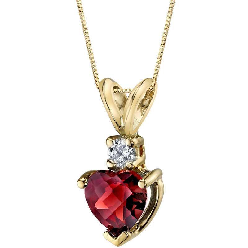Garnet and Diamond Pendant Necklace 14K Yellow Gold 1.50 Carats Heart Shape