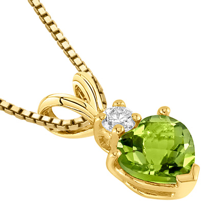 Heart Shape Peridot and Diamond Pendant Necklace 14K Yellow Gold 1 Carat