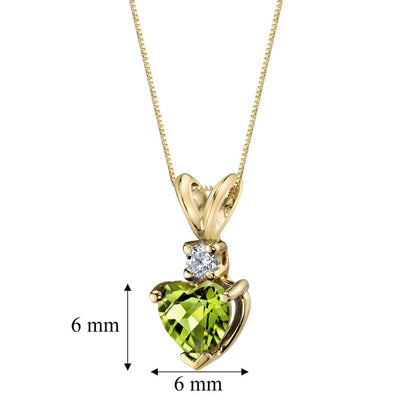 Heart Shape Peridot and Diamond Pendant Necklace 14K Yellow Gold 1 Carat
