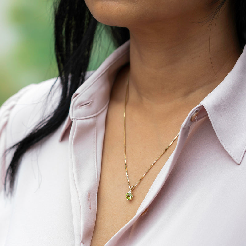 Peridot and Diamond Pendant Necklace 14K Yellow Gold 1 Carat Heart Shape