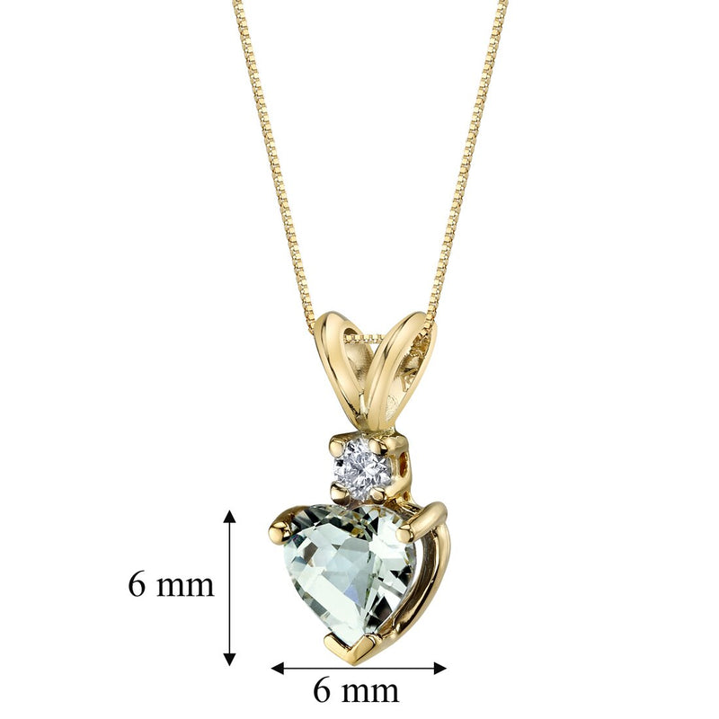 Heart Shape Green Amethyst and Diamond Pendant Necklace 14K Yellow Gold 0.75 Carat