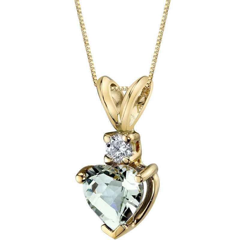 Green Amethyst and Diamond Pendant Necklace 14K Yellow Gold 0.75 Carat Heart Shape
