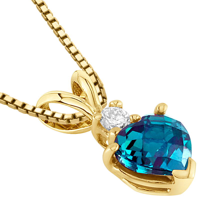 Heart Shape Alexandrite and Diamond Pendant Necklace 14K Yellow Gold 1 Carat