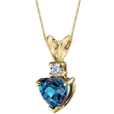Alexandrite and Diamond Pendant Necklace 14K Yellow Gold 1 Carat Heart Shape