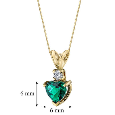 Emerald and Diamond Pendant Necklace 14K Yellow Gold 0.75 Carat Heart Shape