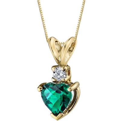 Emerald and Diamond Pendant Necklace 14K Yellow Gold 0.75 Carat Heart Shape