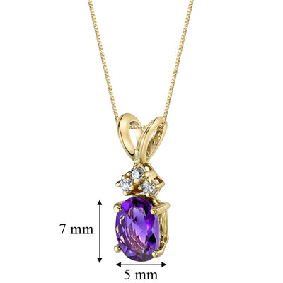 14K Yellow Gold Oval Shape 0.75 Carat Amethyst Diamond Pendant Necklace