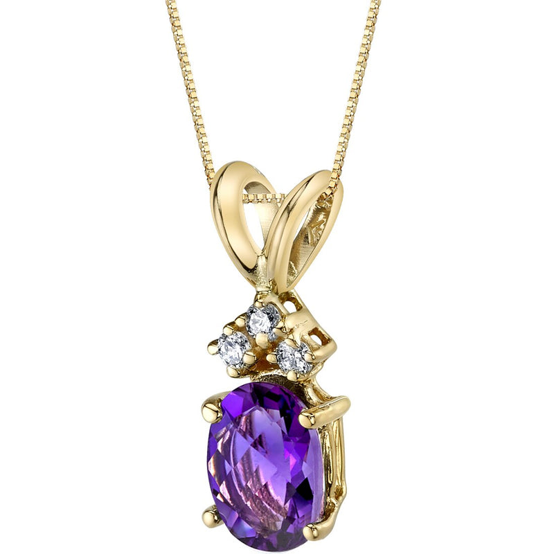 Amethyst and Diamond Pendant Necklace 14K Yellow Gold 0.75 Carat Oval