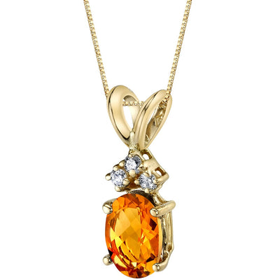 Citrine and Diamond Pendant Necklace 14K Yellow Gold 0.75 Carat Oval