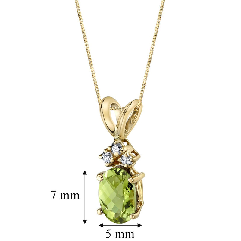 Peridot and Diamond Pendant Necklace 14K Yellow Gold 1 Carat Oval