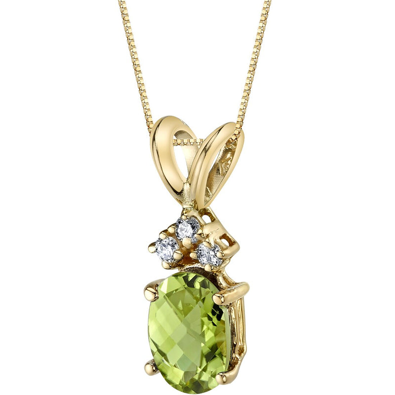 Peridot and Diamond Pendant Necklace 14K Yellow Gold 1 Carat Oval