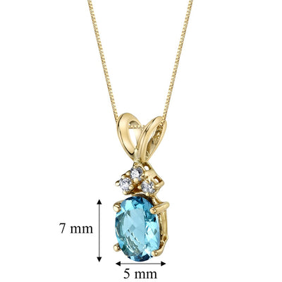 Swiss Blue Topaz and Diamond Pendant Necklace 14K Yellow Gold 1 Carat Oval