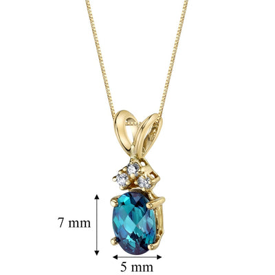 Alexandrite and Diamond Pendant Necklace 14K Yellow Gold 1 Carat Oval