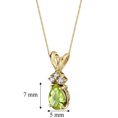 Pear Shape Peridot and Diamond Pendant Necklace 14K Yellow Gold