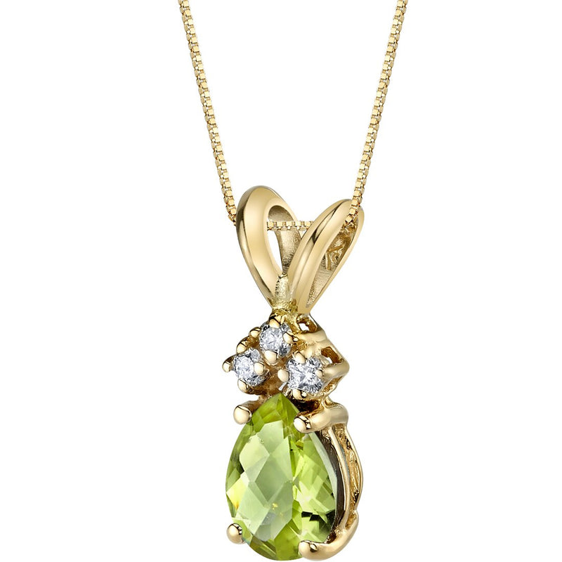 Peridot and Diamond Pendant Necklace 14K Yellow Gold 0.75 Carat Pear Shape