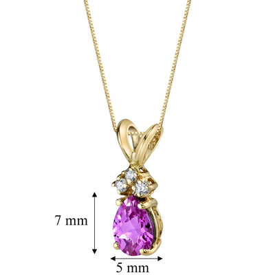 Pear Shape Pink Sapphire and Diamond Pendant Necklace 14K Yellow Gold 1 Carat