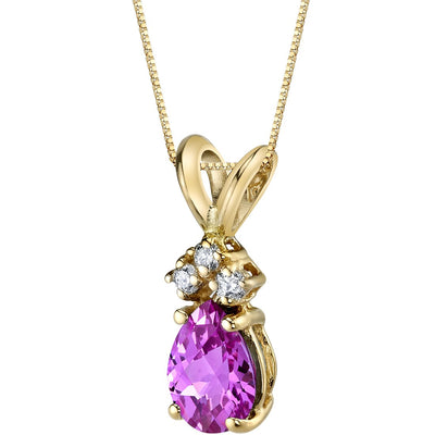 Pear Shape Pink Sapphire and Diamond Pendant Necklace 14K Yellow Gold 1 Carat