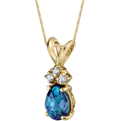 Alexandrite and Diamond Pendant Necklace 14K Yellow Gold 1 Carat Pear Shape