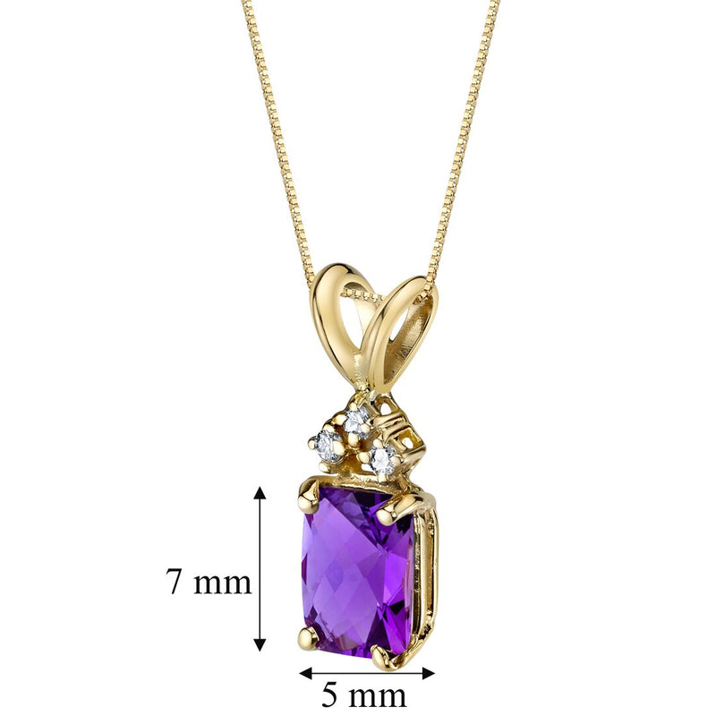 Amethyst and Diamond Pendant Necklace 14K Yellow Gold 1 Carat Radiant Cut