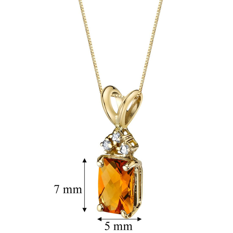 Citrine and Diamond Pendant Necklace 14K Yellow Gold 1 Carat Radiant Cut