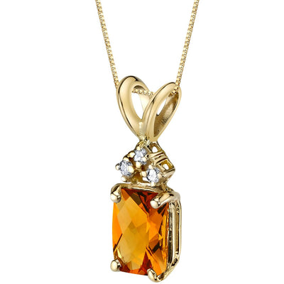 Citrine and Diamond Pendant Necklace 14K Yellow Gold 1 Carat Radiant Cut