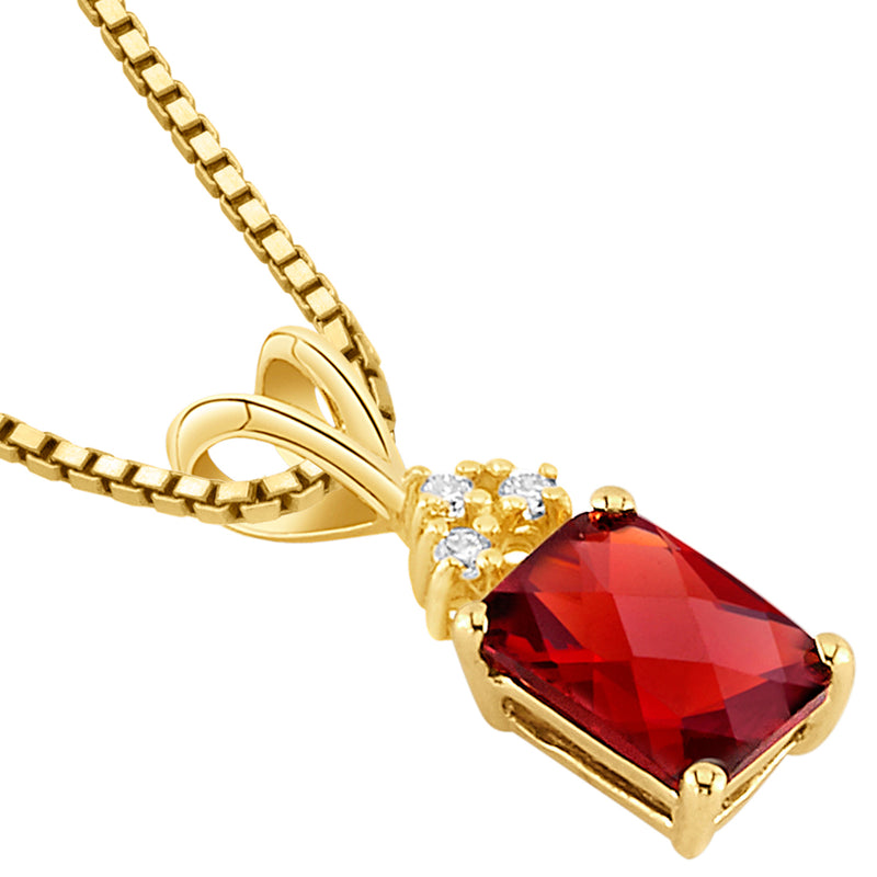 14K Yellow Gold Radiant Cut 1 Carat Garnet Diamond Pendant Necklace
