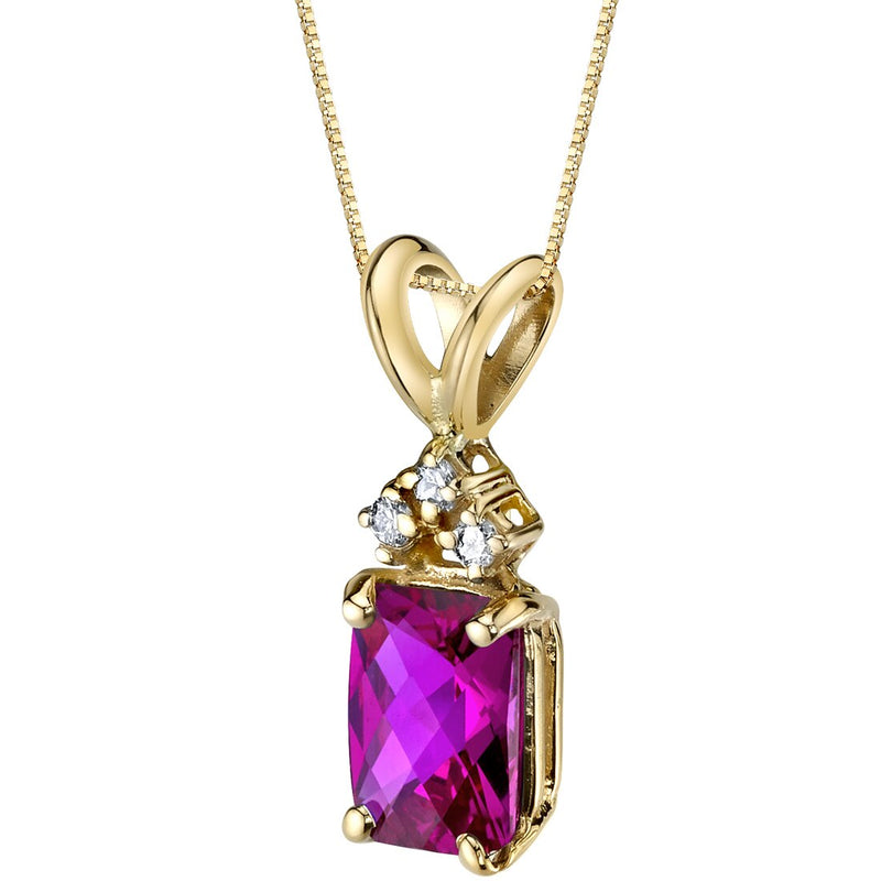 Ruby and Diamond Pendant Necklace 14K Yellow Gold 1.25 Carats Radiant Cut