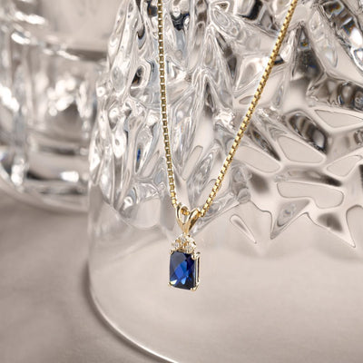 Blue Sapphire and Diamond Pendant Necklace 14K Yellow Gold 1.25 Carats Radiant Cut
