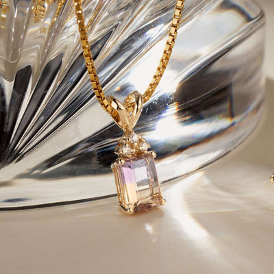 Ametrine and Diamond Pendant Necklace 14K Yellow Gold 1 Carat Emerald Cut