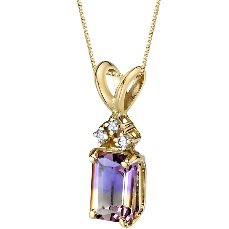 Ametrine and Diamond Pendant Necklace 14K Yellow Gold 1 Carat Emerald Cut