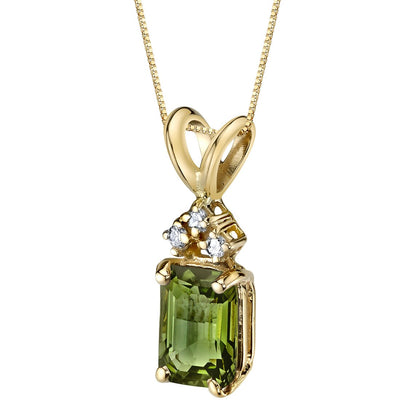14K Yellow Gold Emerald Cut 1 Carats Green Tourmaline Diamond Pendant Necklace