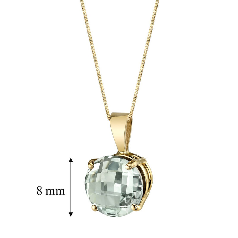 14K Yellow Gold Round Cut 1.75 Carats Green Amethyst Pendant Necklace