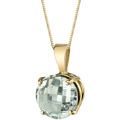 Green Amethyst Pendant Necklace 14K Yellow Gold Round Shape 1.75 Carats