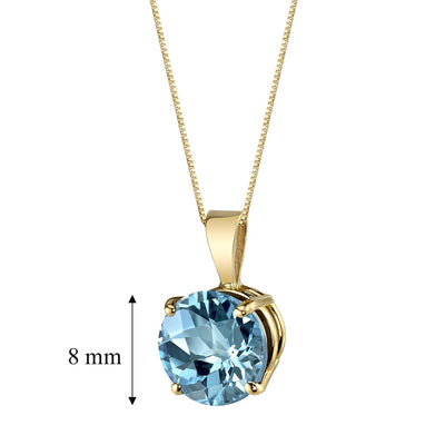 Swiss Blue Topaz Pendant Necklace 14K Yellow Gold Round Shape 2.30 Carats