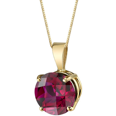 14K Yellow Gold Round Cut 2.50 Carats Created Ruby Pendant Necklace