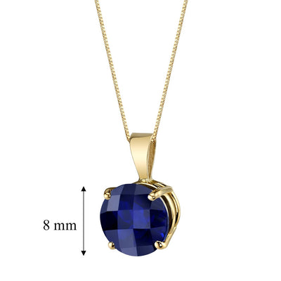 Blue Sapphire Pendant Necklace 14K Yellow Gold Round Shape 2.50 Carats