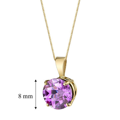 14 Karat Yellow Gold Round Cut 2.50 Carats Created Pink Sapphire Pendant