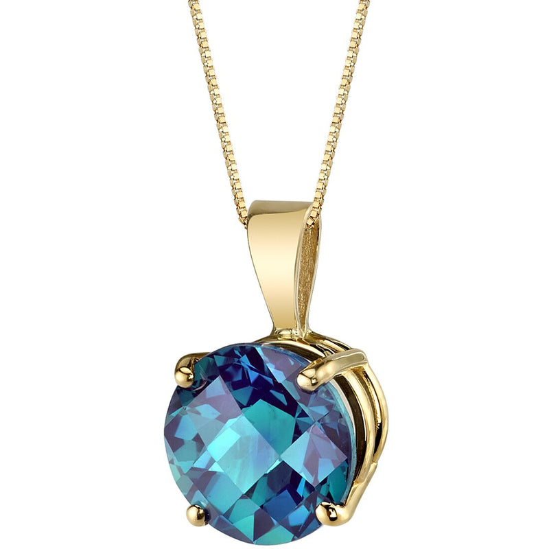 14K Yellow Gold Round Cut 2.35 Carats Created Alexandrite Pendant Necklace