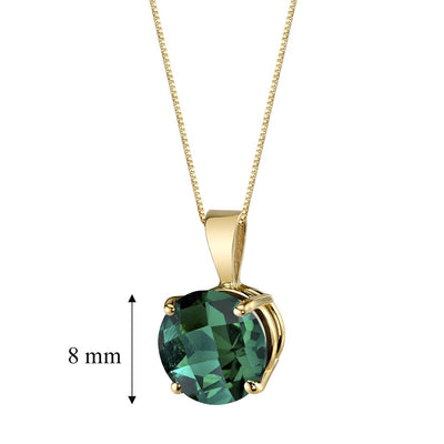 Emerald Pendant Necklace 14K Yellow Gold Round Cut 1.75 Carats