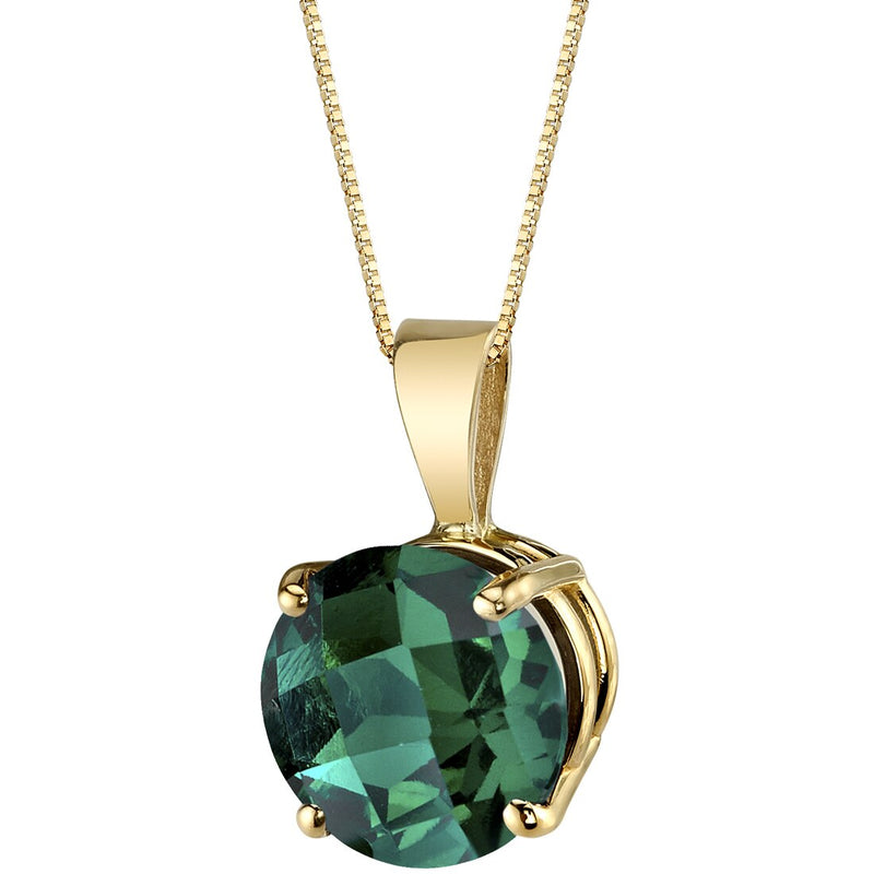 Emerald Pendant Necklace 14K Yellow Gold Round Cut 1.75 Carats