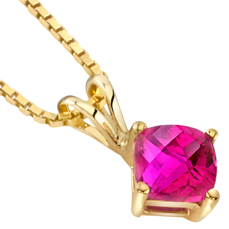Ruby Pendant Necklace 14K Yellow Gold Cushion Cut 1.11 Carats
