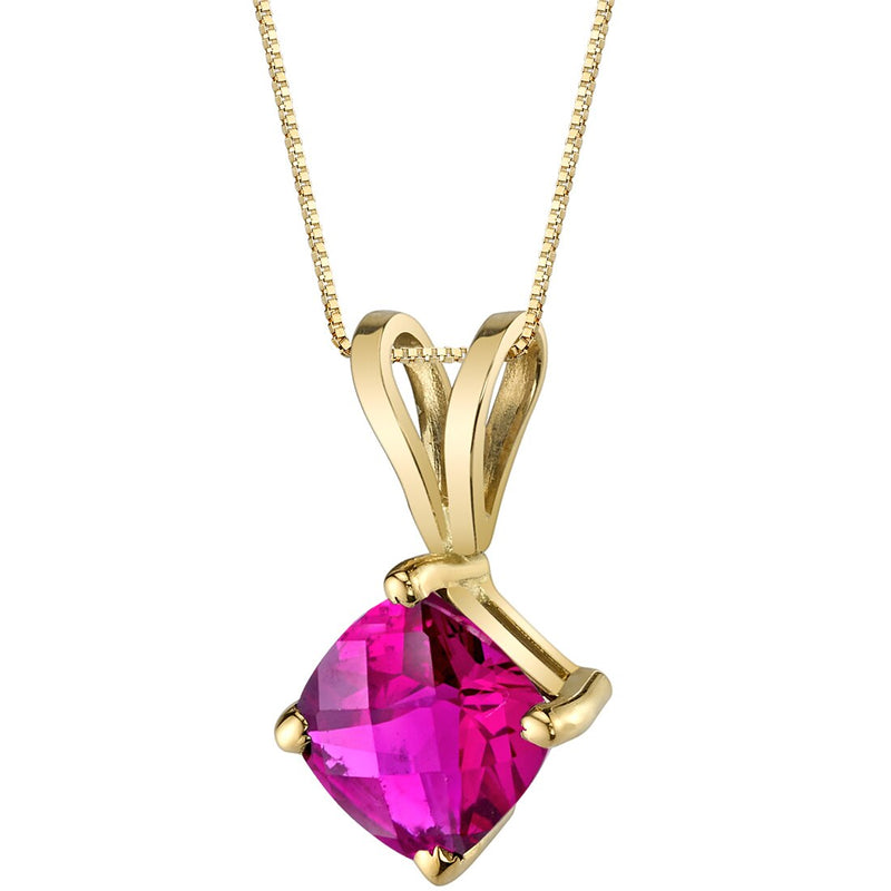 Ruby Pendant Necklace 14K Yellow Gold Cushion Cut 1.11 Carats